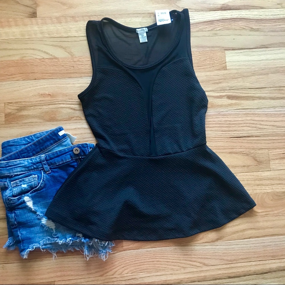 NWT Sleeveless Black Mesh Peplum Top - Medium